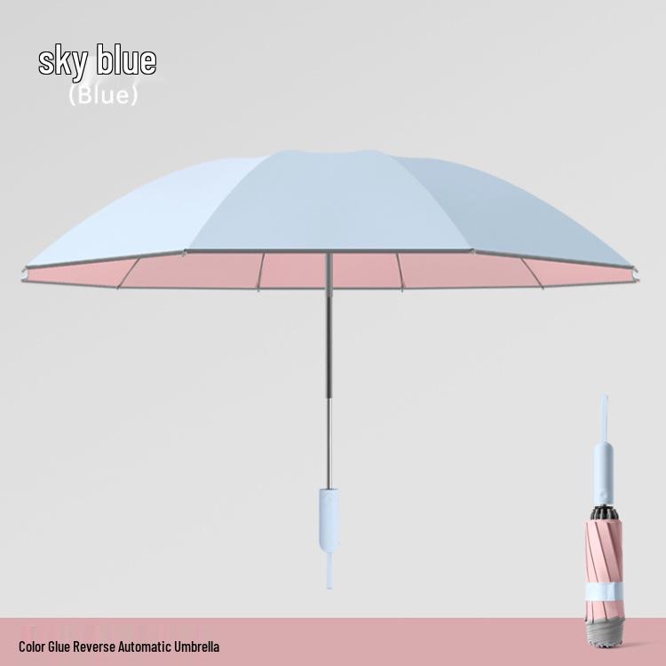 

Three-Fold Automatic 10-Rib Reverse Umbrella with Silicone Handle - Dual-Use for Sunny & Rainy Days