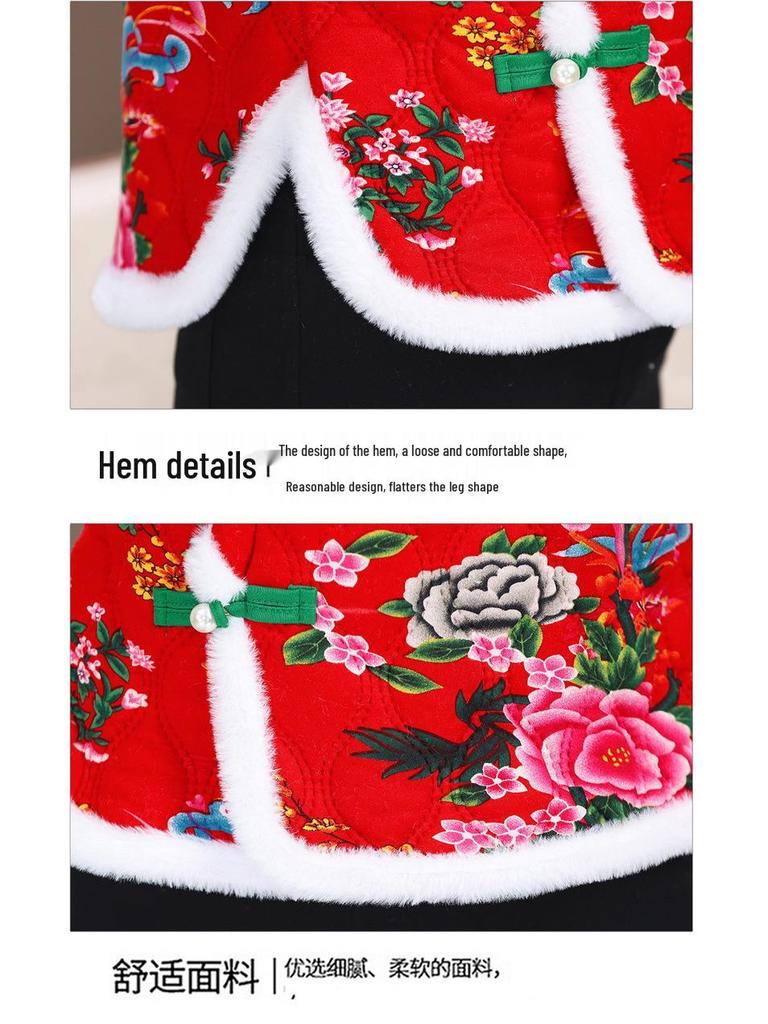 New Chinese Style Red Floral Padded Vest for Middle-Aged & Elderly Women - Thick Short Coat for Autumn/Winter