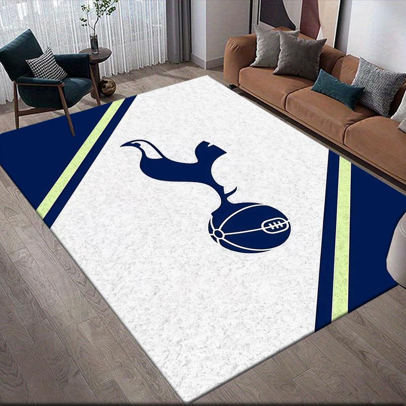 Tottenham Hotspur F.C Flannel Printed Carpet, Home Sofa Decoration for Living Room & Bedroom, Non‑Slip Play Flannel Floor Mat for Game Room
