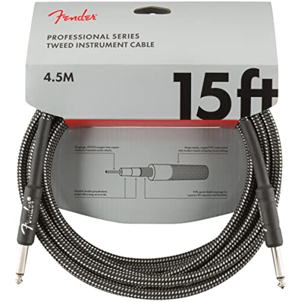 Fender Shielded Cable Professional Series Instrument Cable, 15 , Gray Tweed
