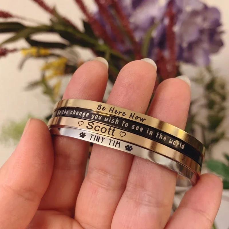 Coordinate Engraved Text Heart Hole Cuff Bangle Personalized Bar Necklace Stainless Steel Bracelet Men Women Gif