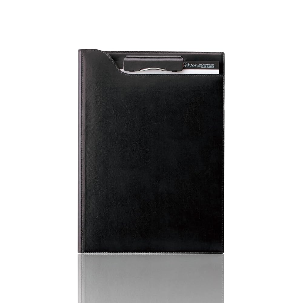 Raymay Fujii zeitVektor A4 Leather Clip File, Black ZVF654B