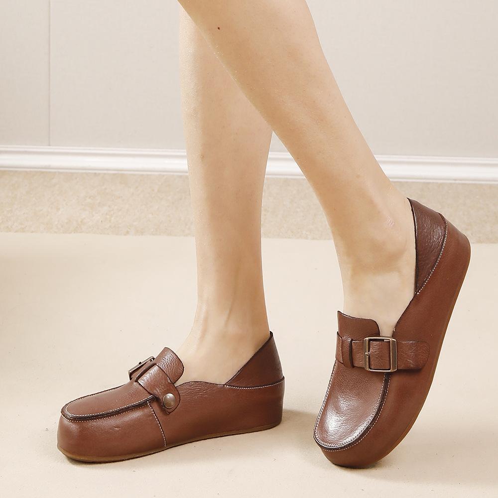 Fashion GKTINOO Retro Genuine Leather Soft Soled Shoes 2025 Spring New Loafers Round Toe Versatile Slip-on Women's Flat Shoes