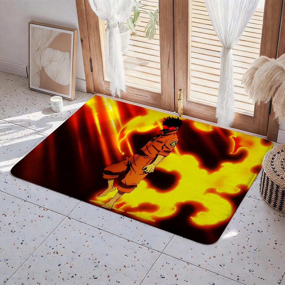Anime F Fire Force Floor Mat Eco  Flannel Doormat Non Slip Odorless Indoor Floor Rug Soft Short Plush Home Mat