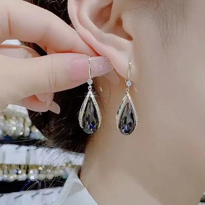 Hook Earrings Beautiful Temperament Hypoallergenic Women Earrings Faux Blue Crystal Waterdrop Drop Earrings Hook Earrings Fashion Jewelry