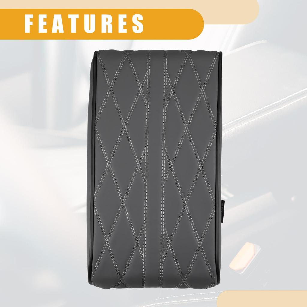 Partuto 31x16x5cm Universal Car Armrest Box Pad Car Armrest Booster Pad Waterproof Faux Leather Gray 1pc 12.20"x6.30"x1.97" - -