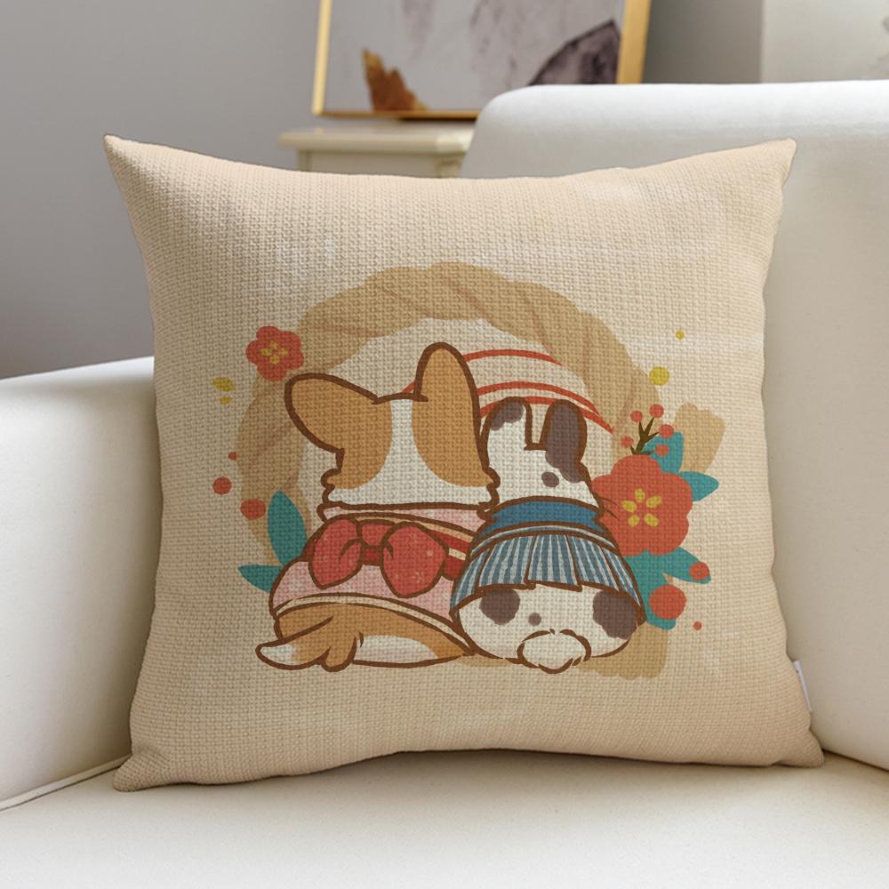Cozy Llazy corgiS Cushion Cover Breathable and skinfriendly linen pillowcase square removable and washable cushion