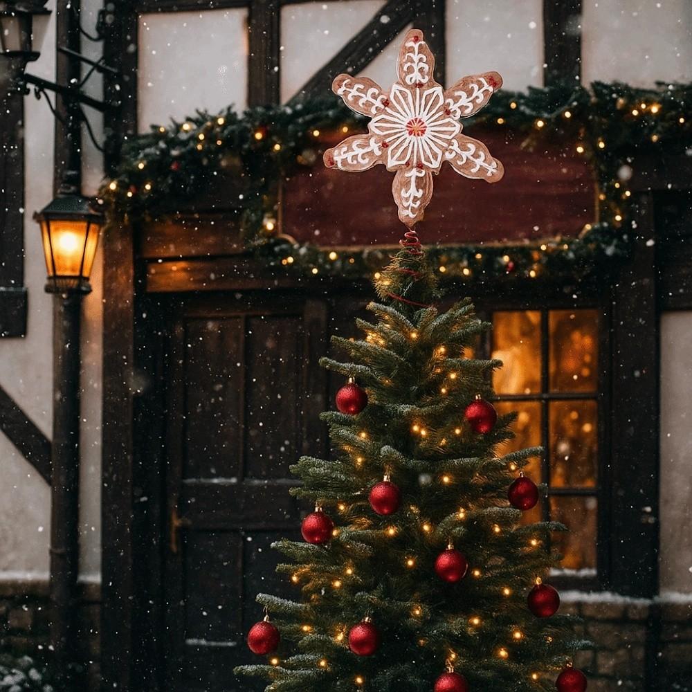 11.5CM Christmas Gingerbread Tree Topper New Year Exquisite Christmas Snowflake Treetop Ornament Sturdy Christmas Tree Topper