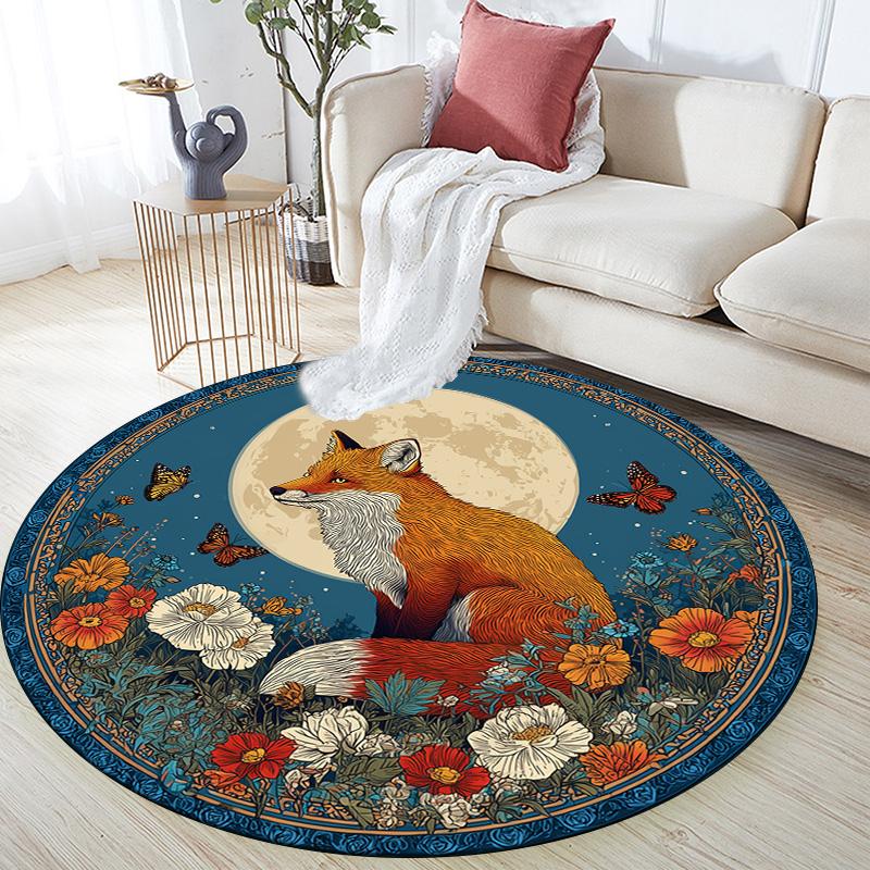 

Flower Fox,Round Area Rug,Carpet Rug for Living Room Bedroom Sofa Playroom Decor,Non-slip Floor Mat 80cmx80cm