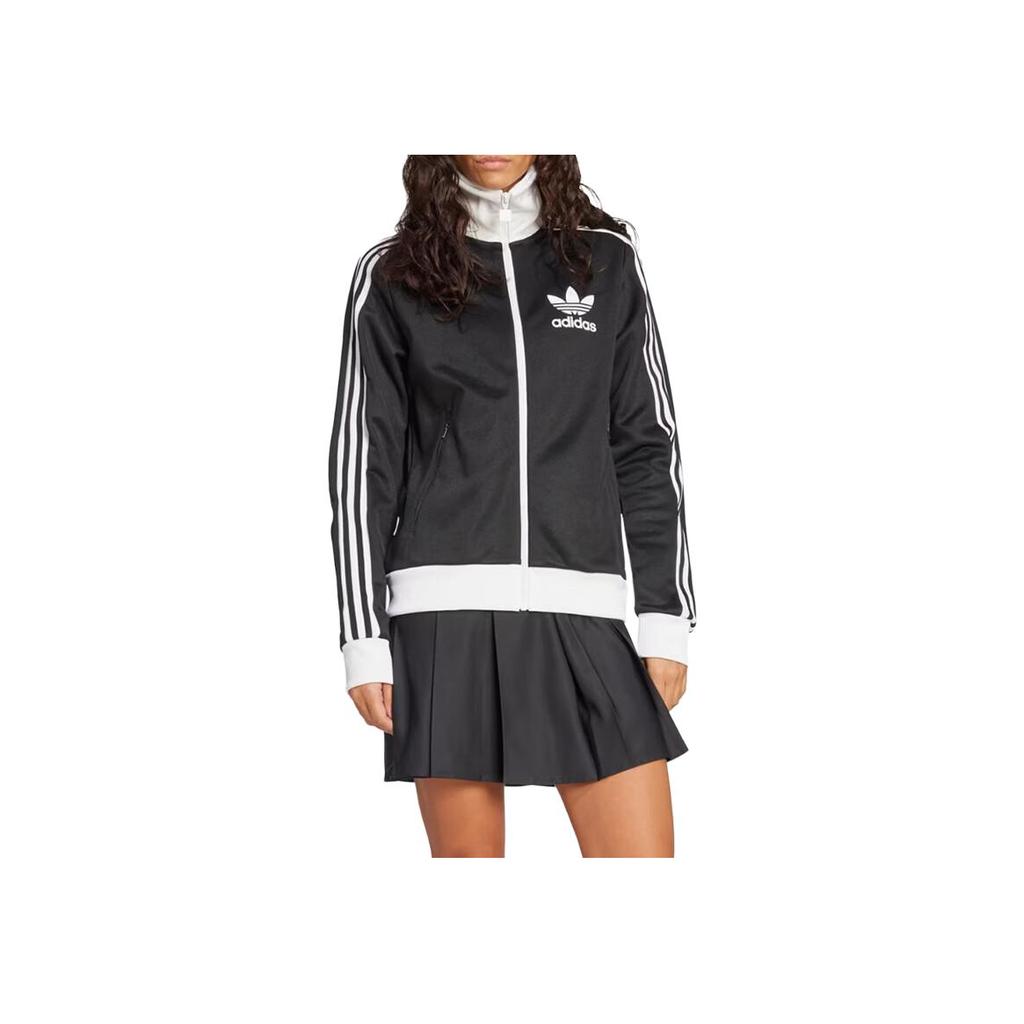 Adidas Originals Letter Logo Striped Stand Collar Jacket Women Jackets Black HZ3743