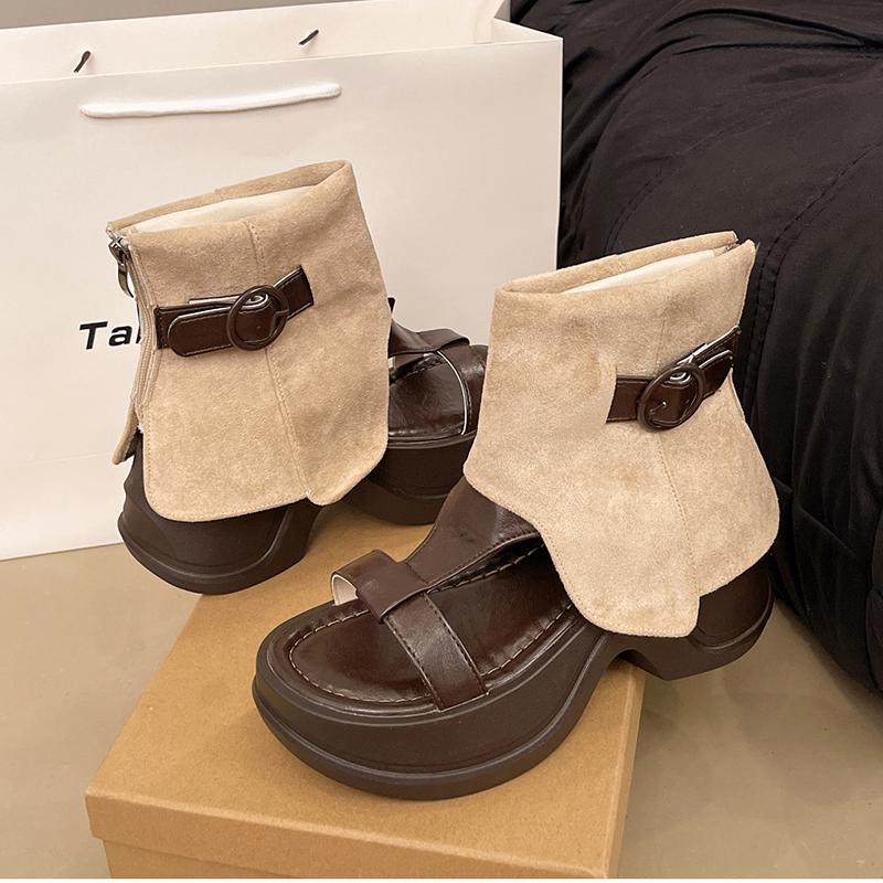 

Мода Мода Увеличение роста Женские Сандалии Ботинки Мода Ажурные Открытый носок Обувь Уличный стиль Женские Толстый каблук Короткие ботильоны 35 абрикосовый