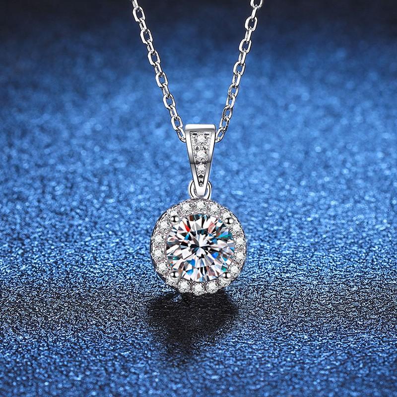 Womens 1 Carat Moissanite Pendant Necklace In Sterling Round Cut D Color Cross Chain Sterling Silver 925