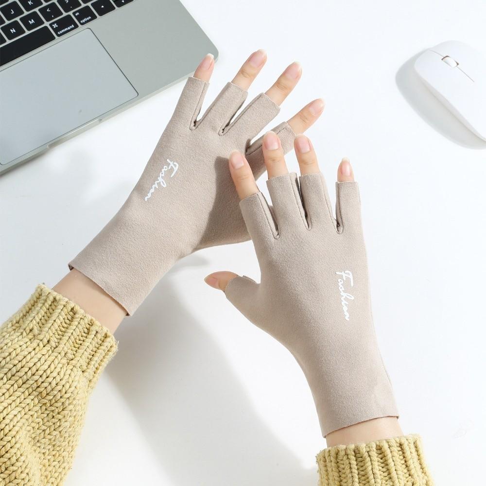 

Однотонные перчатки без пальцев Тонкий стиль Дышащие перчатки с сенсорным экраном Теплые на флисовой подкладке Нескользящие полупалые варежки бежевый