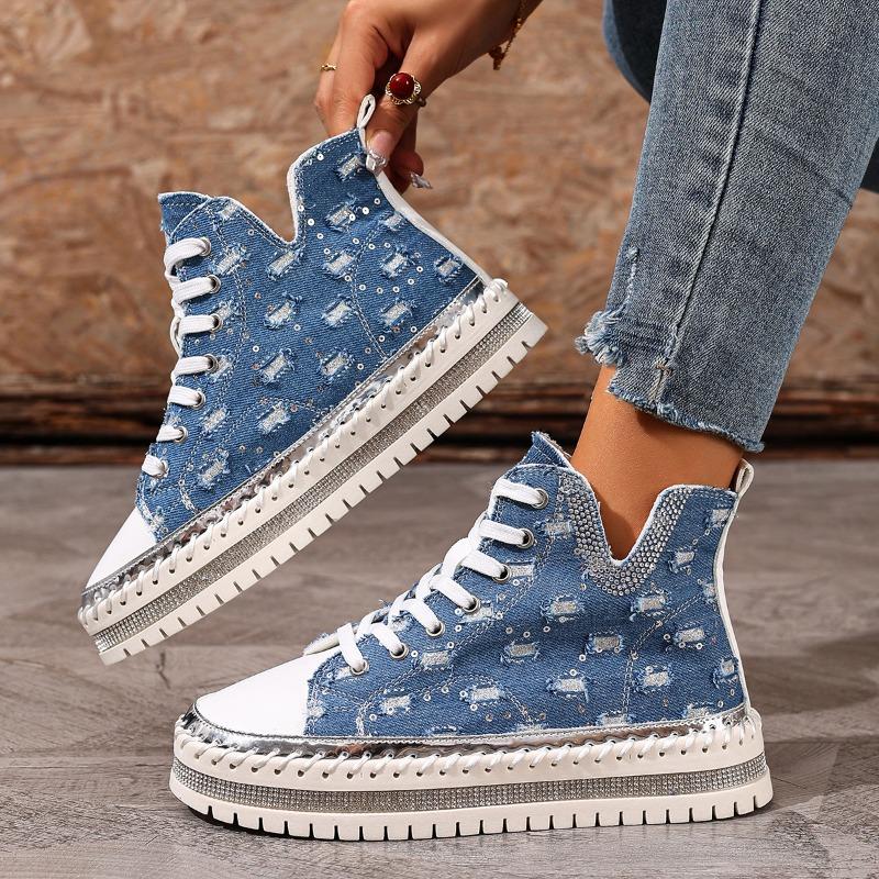 

New High Top Canvas Shoes Women s Breathable Platform Casual Versatile Comfortable Single Shoes 36 синий