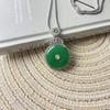 Imitation Jade Green Pendant Necklace with Diamond Accents and Stainless Steel Chain
