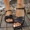 2025 Foreign Trade New Casual Flat Roman Sandals with One-word Buckle Strap Cross-woven Large-size Women's Shoes