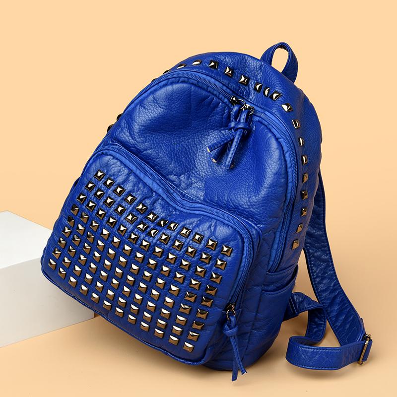 Fashion Rivet Soft Leather Women Backpacks Designer Large Capacity Girls School Bag  Female Bagpack Travel Bags