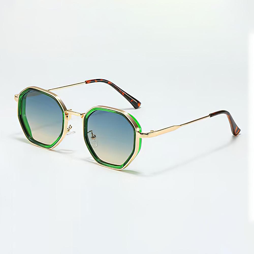 

New In Vintage Sunglasses For Women Modern Fashionable Octagonal Glasses With Black Lenses Golden Edging Sun Glasses