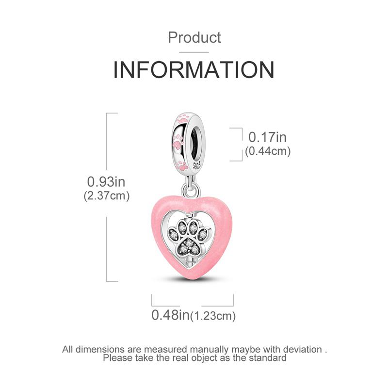Charms Copper Cute Pink Dog-Paw Heart-Shaped Pendants Fit Charms Plata Original Bracelet Women Jewellery Making Gifts