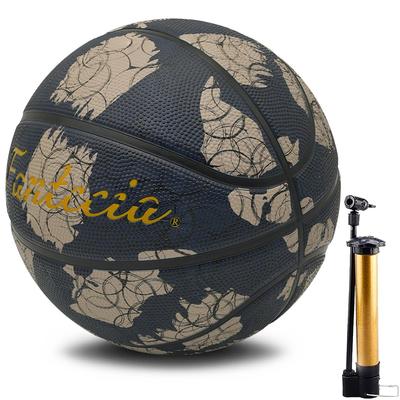 Fantecia Size 5 Rubber Basketball for Junior and Young Black with Circle Line Pattern Basketball, Indoor/Outdoor Players,