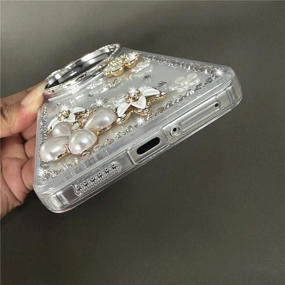 Bling Silver Diamond Case For Xiaomi 17 Ultra 17 Pro Max 13 14 15 Ultra 14T 15T 15s Pro Glitter Rhinestone Flower Acrylic Cover