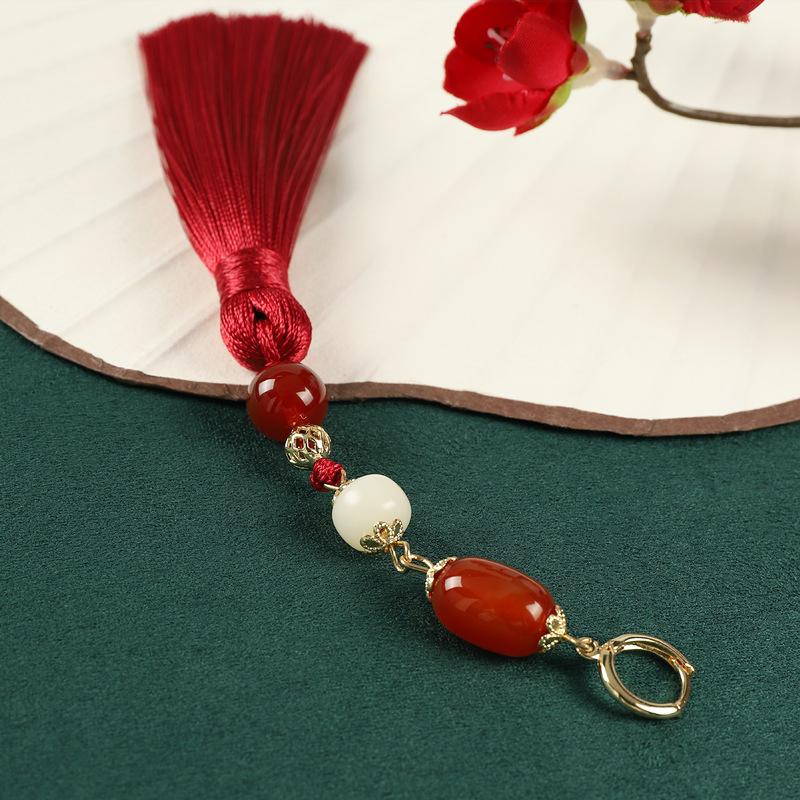 Red Agate Tassel Long Earrings Niche Retro Earrings Chinese Hanfu Earrings Women