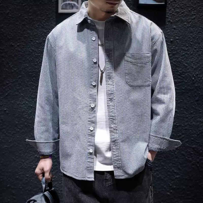 

Мужская винтажная рубашка Turtlenker Trendy All-Match Loose Casual Striped Long Sleeves Denim Shirt M синий