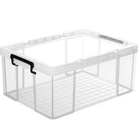 Manufacturer's Clear Low-Profile Under-Bed Storage Box for Clothes.
