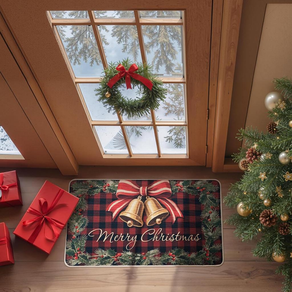 VIKAMA Christmas Bell Welcome Door Mat Winter Home Decoration Balcony Corridor Floor Mat Indoor Outdoor Entrance Carpet