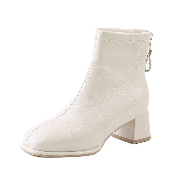 Square head thick heel short boots women's high heel Martin boots 2026 autumn and winter new rear zipper temperament elastic thin fashion boots