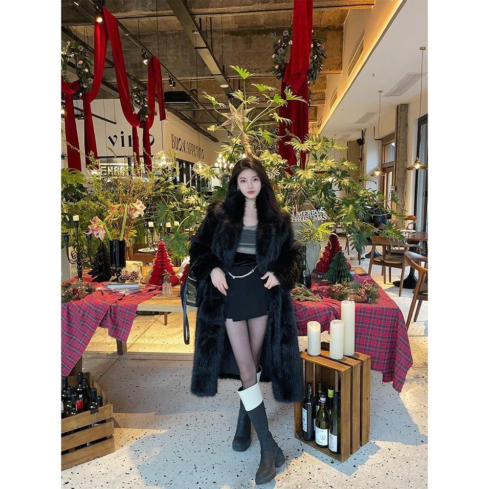 Nový vysoce kvalitní kabát z imitace liščí kožešiny, tmavá řada, středně dlouhý, silný, ekologický kabát z umělé kožešiny, bavlněný kabát pro ženy