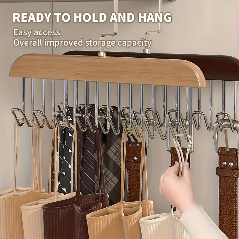 5pcs Wooden Clothes Hanger With 8 Hooks, Bra Space Saving Duty 360°Rotating Hooks, Closet Wardrobe Organizer For Tank Tops