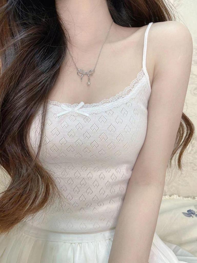 BrandyBM White Pure Desire Heart Embroidery Lace Slim Fit French Camisole