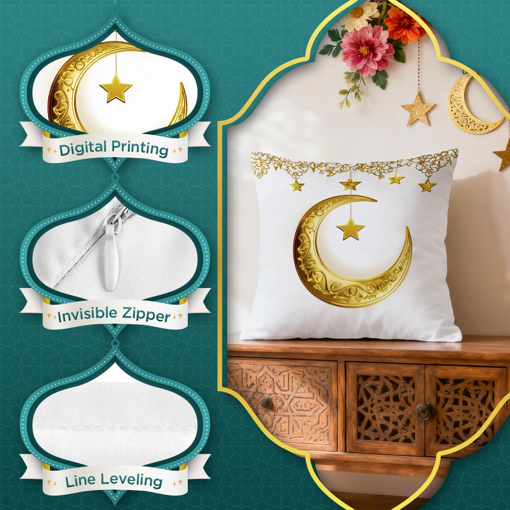 Golden Moon Lantern For Ramadan Pillowcase Bedroom Sofa Cushion Cover 100% Polyester Living Room Cushion Pillowcase Home Decor