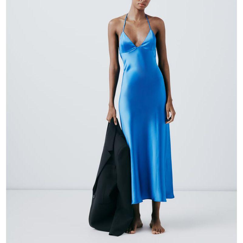 Spring New Elegant Style Sexy Back Drawstring Underwear Silk Satin Texture Dress 2255331