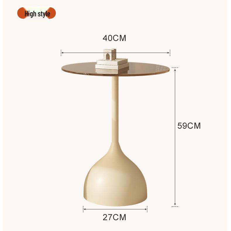 Modern Minimalist Round Side Table - Small Coffee/Sofa Table with Wrought Iron Storage Cabinet