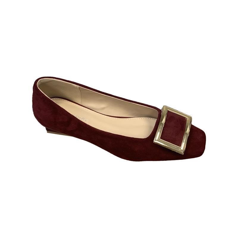 Metal square buckle shallow mouth single shoes women's 2025 autumn new thick heel low heel square head commuter Mary Jane shoes Doudou shoes