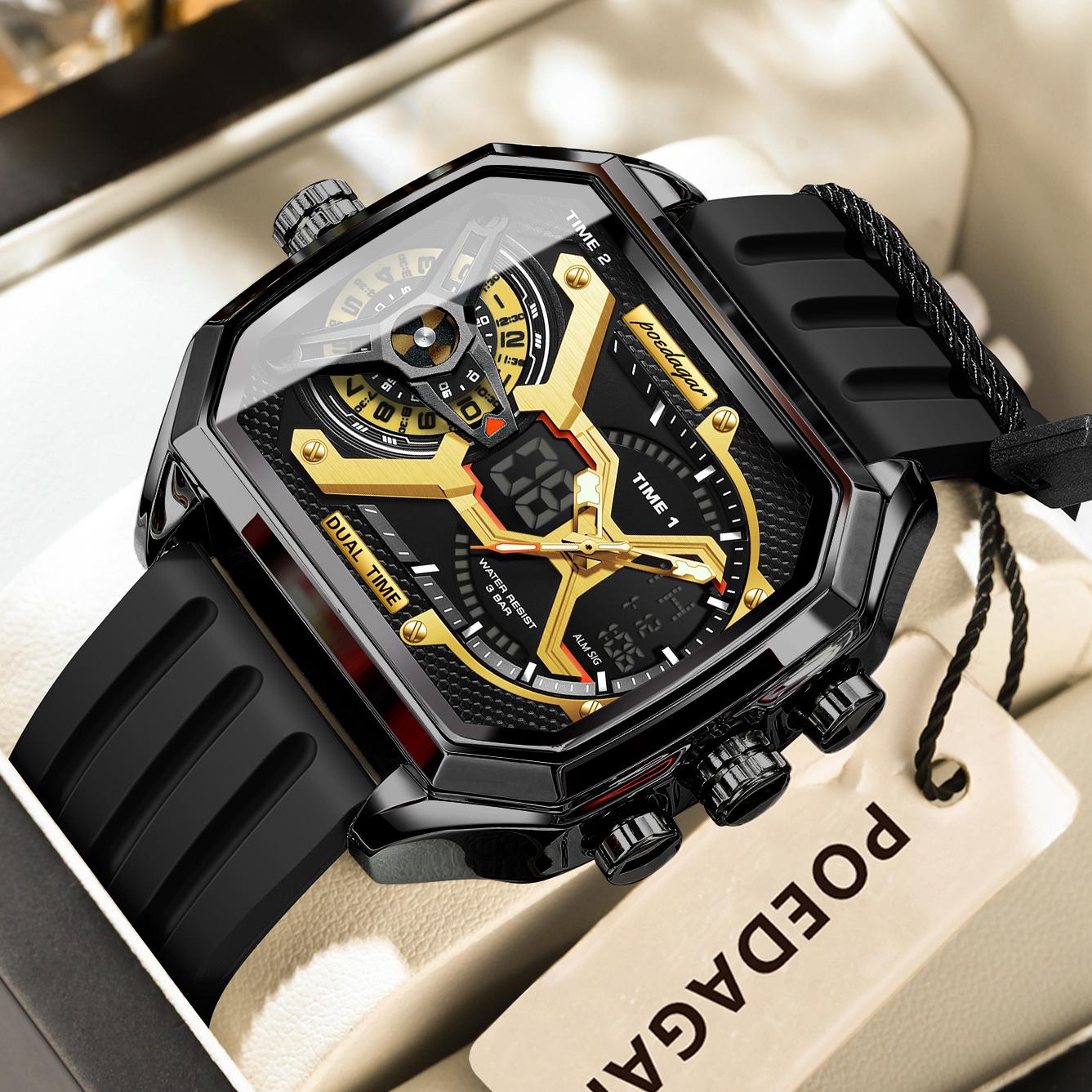 

Top Brand Men s Watch Multi-function Three-movement Fashion Electronic Wristwatch Silicone Quartz Sports Wristwatch