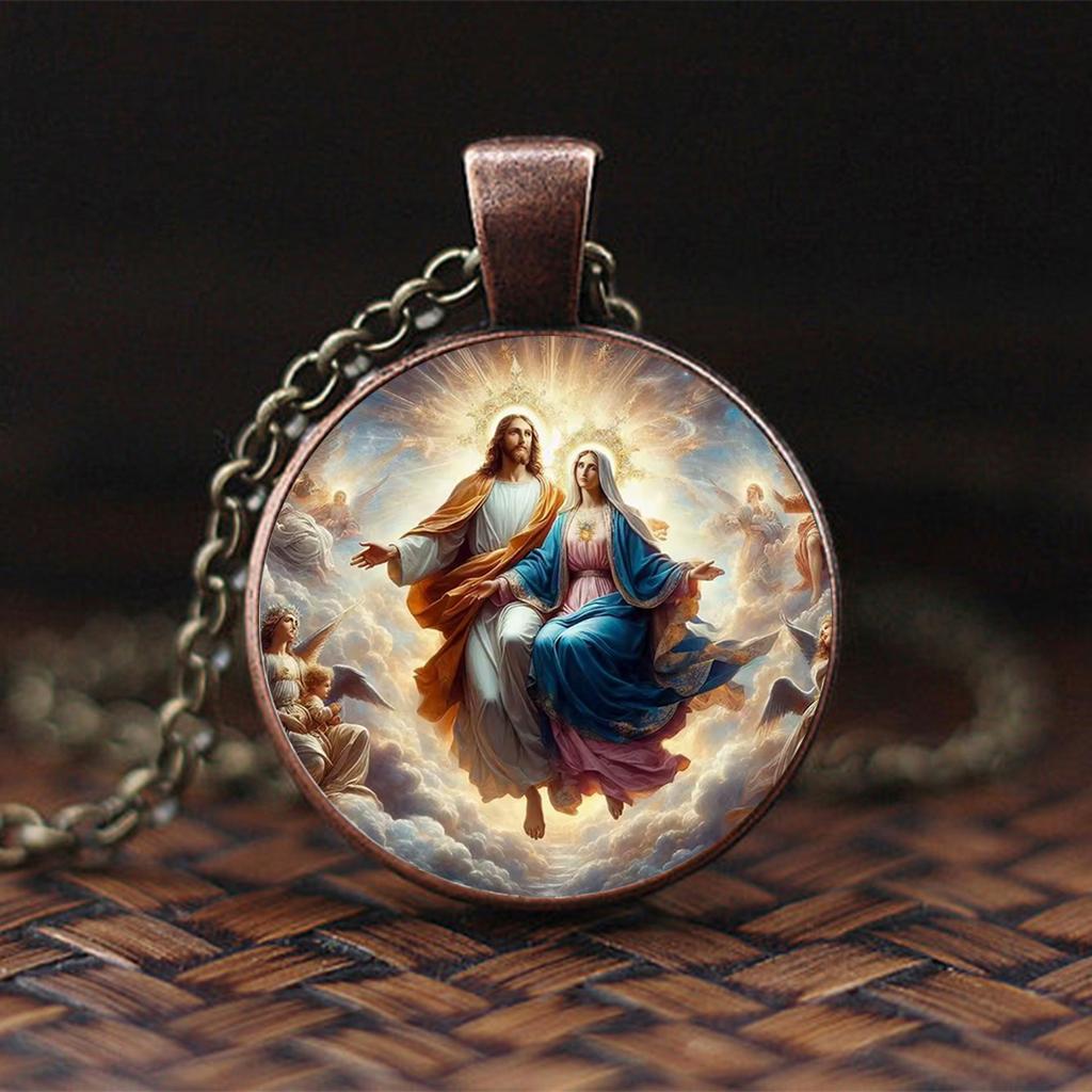 Et Jesus og Jomfru Maria-anheng for kjærlighet og frelse, en ærbødighet for religiøse smykker, glassanheng egnet for daglig bruk for menn og kvinner