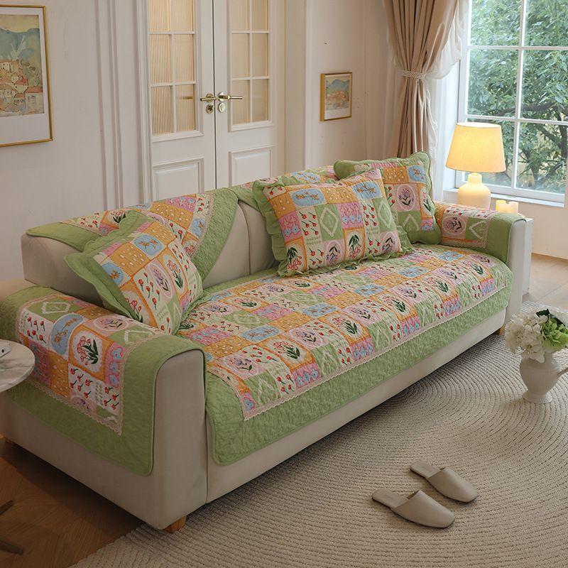 

Пасторальная стеганая нескользящая подушка для дивана в корейском стиле, 100% чистый хлопок, минималистичная тканевая подушка, всесезонный нейтральный комбинированный диванный чехол Romantic wreath 70 * 150cm