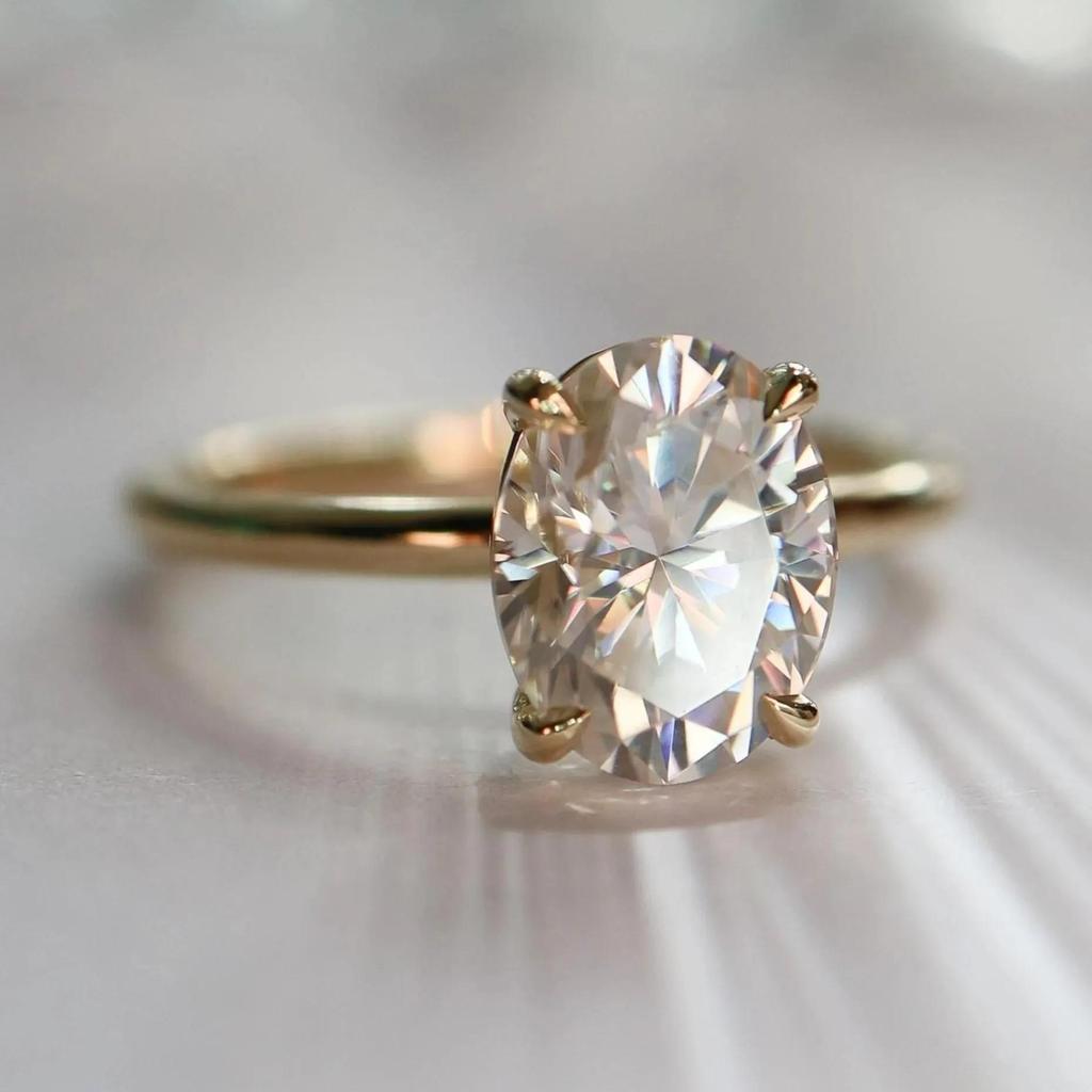 2ct Oval Cubic Zirconia Engagement Ring: Yellow Gold Plated Wedding Proposal Ring: Art Deco Solitaire Bridal jewelry gift for her