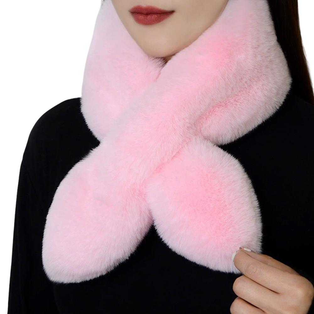 Faux Rabbit Fur Collar Scarf, Winter Warm Soft Fluffy Plush Cross Scarf, Cross Neck Warmer Faux Fur Collar for Matching Sweaters