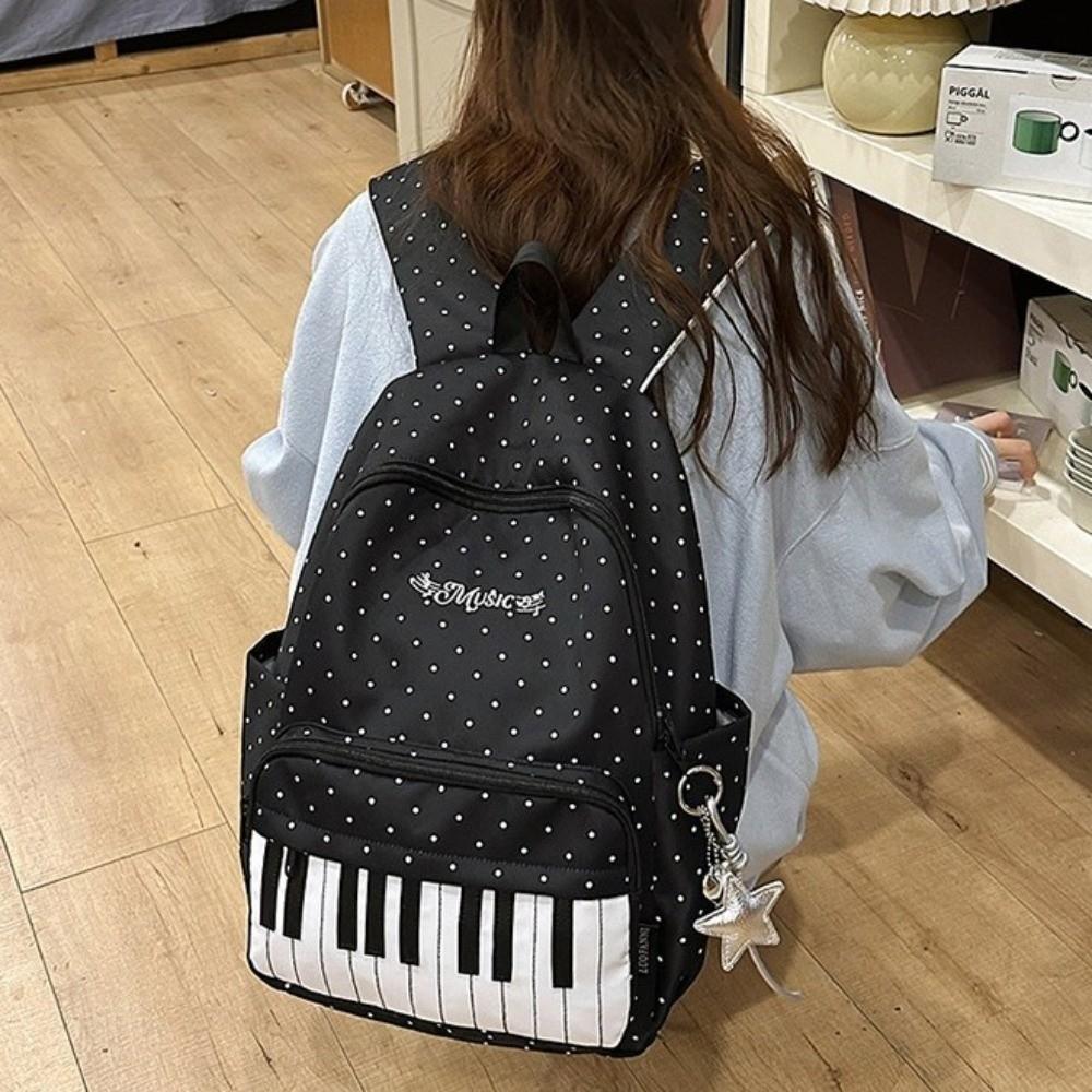 Nylon Large Capacity School Bag Color-blocked Piano Key Backpack Women Girls