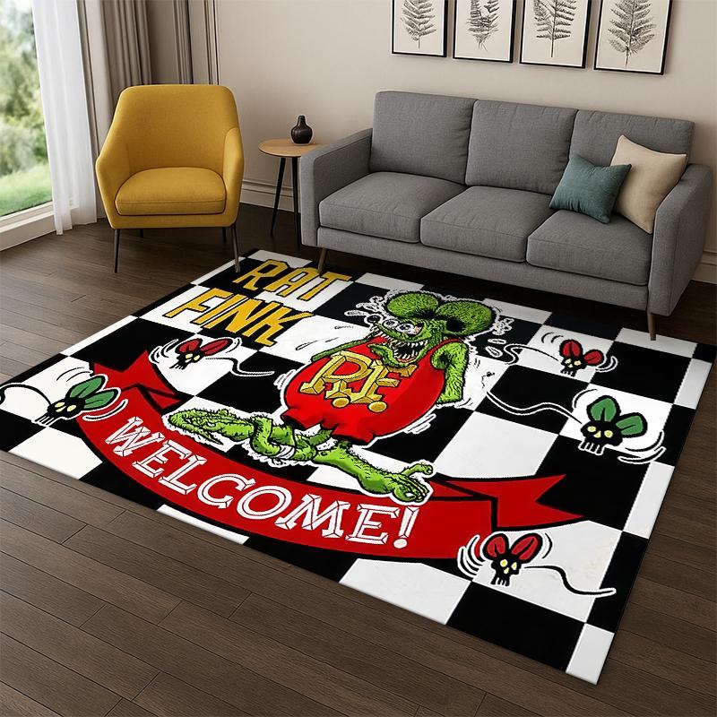 Rat Fink Cartoon Raceauto Moto Bord Tapijt Vloerkleed voor Slaapkamer Woonkamer Bank Deurmat Huisdecoratie, Kinder Spelruimte Tapijt Antislip