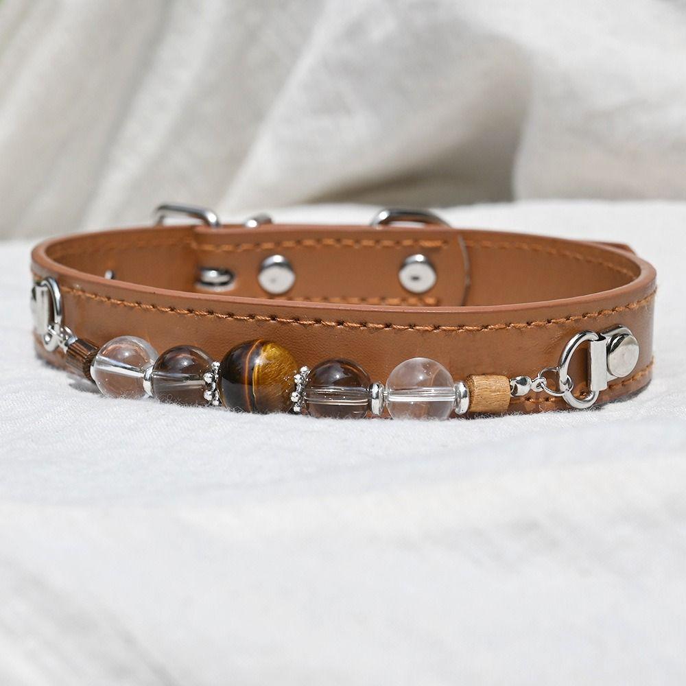 Verstellbares Katzenhalsband Abnehmbares Hundehalsband Exquisites Leder-Haustierhalsband Welpe