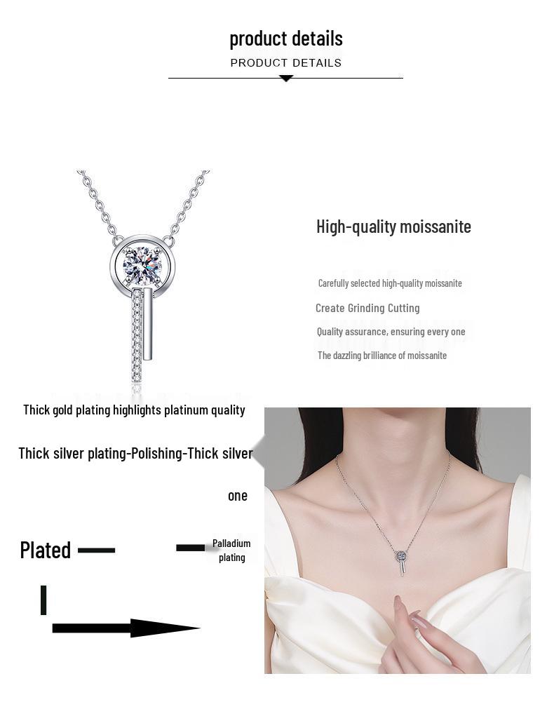 Yinbaichuan S925 Silver Moissanite Tassel Necklace for Women - Simple, Versatile Clavicle Pendant
