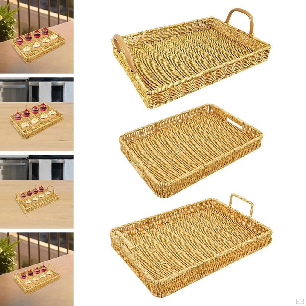 Decorative Ottoman Platter Rectangular Serving Tray Organizer Portable for