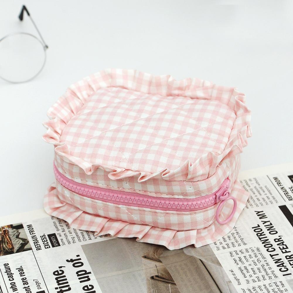 Portable Makeup Bag Quilted Design Multifunctional Makeup Brush Storage Bag Plaid Pattern with Zipper Travel Toiletry Bag