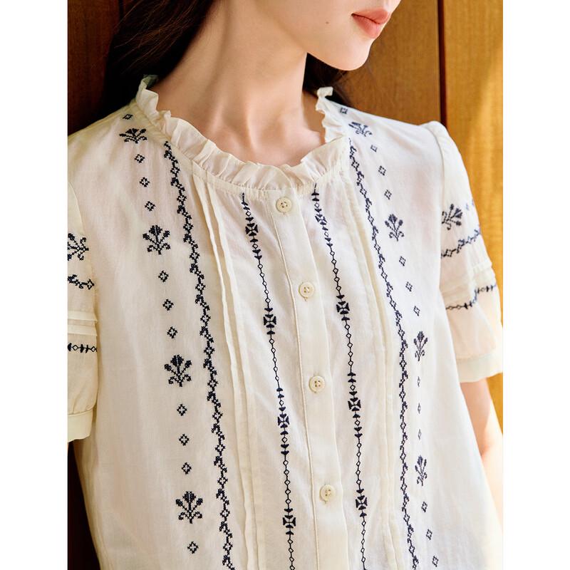 Inman Women's French Embroidered Short Sleeve Blouse