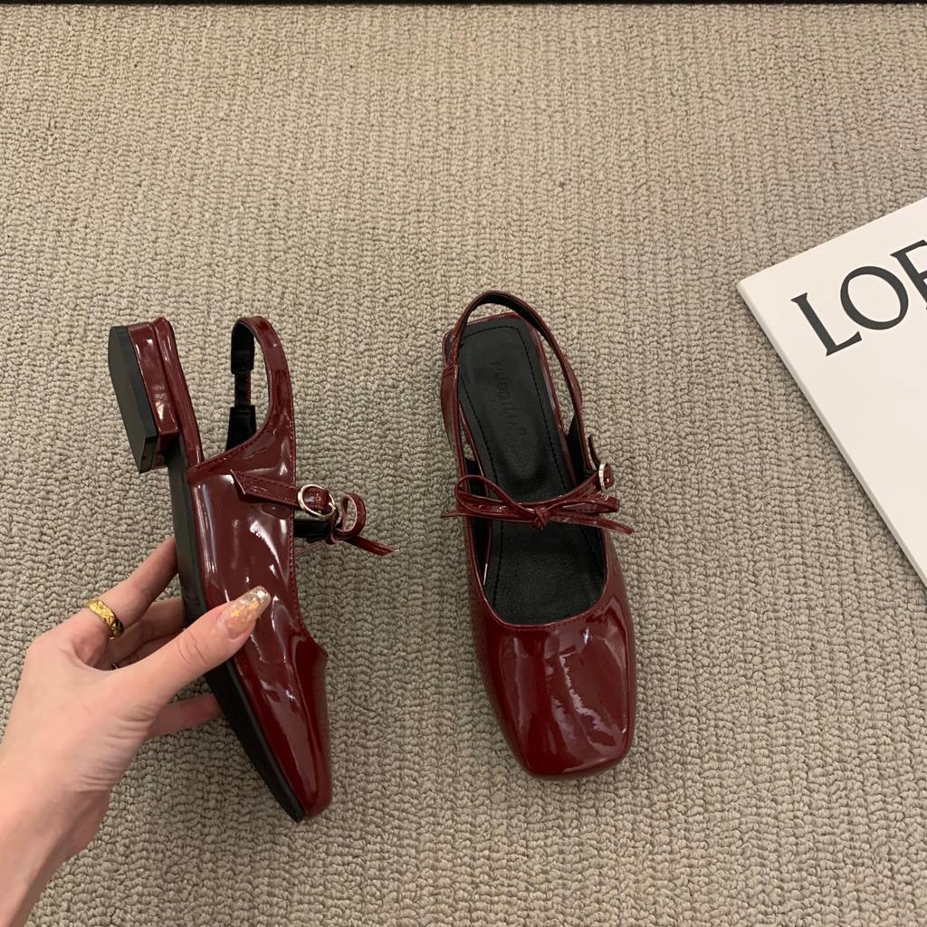 Sweet round head shallow mouth bag head Mary Jane shoes spring new rear strap summer bow low heel sandals women